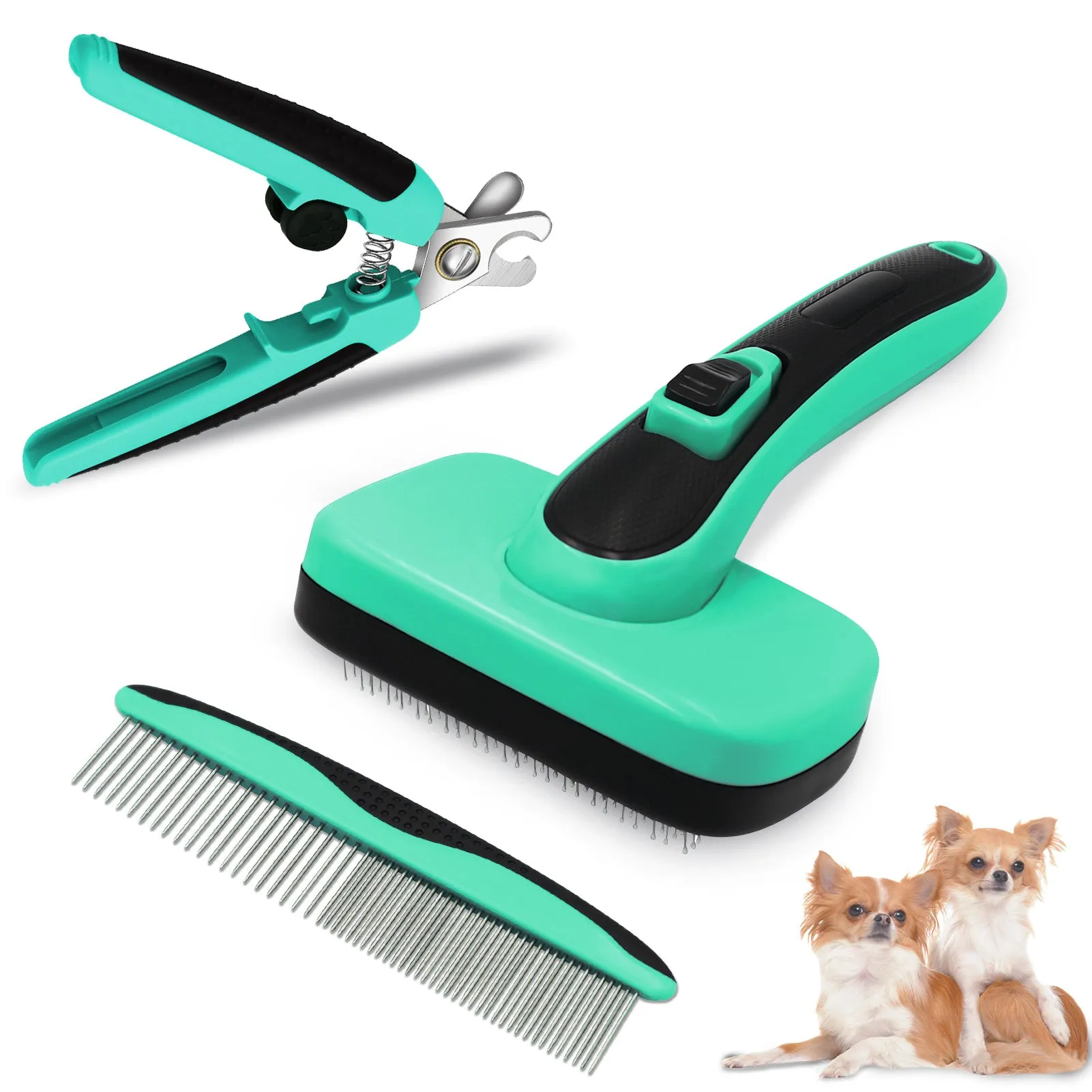 Retractable pet hair removal comb with TPR handle and stainless steel needles for dog and cat grooming