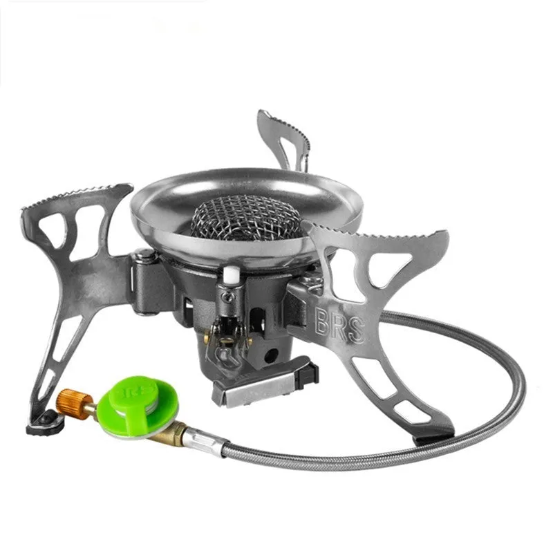 BRS-15 silver windproof outdoor camping stove with butane gas burner, expanded size 186x86mm