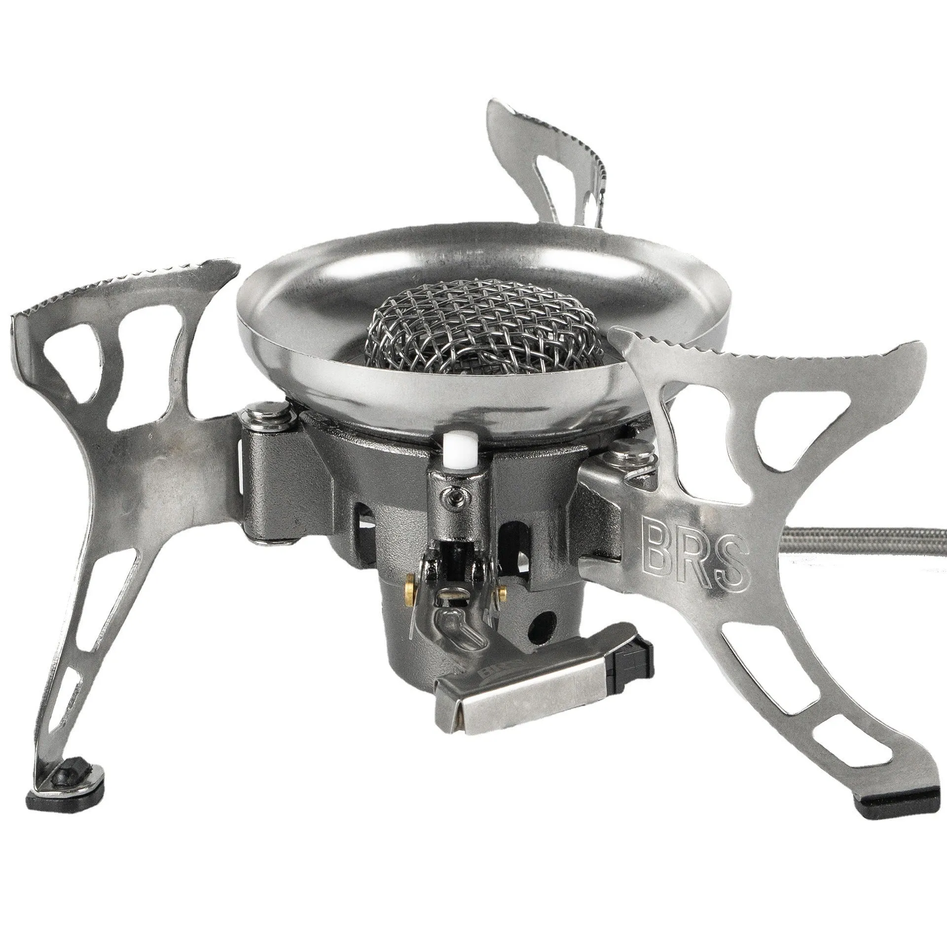 BRS-15 silver windproof outdoor camping stove with butane gas burner, expanded size 186x86mm