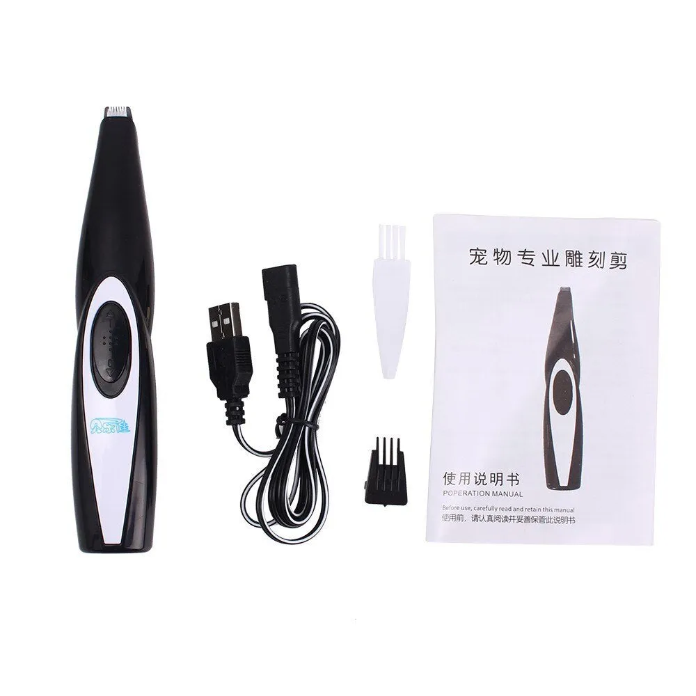 Black pet hair clippers with ceramic blade and USB charging cable