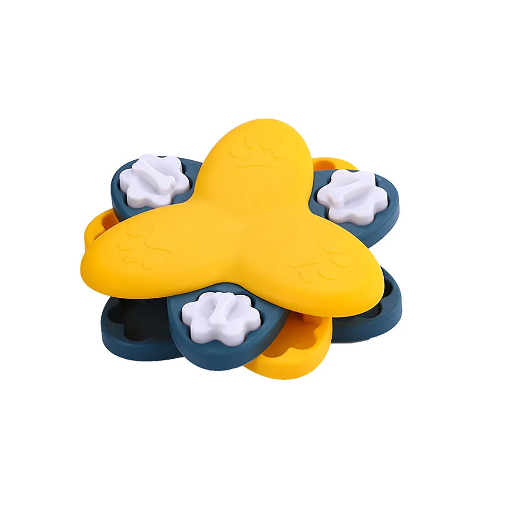 Dog puzzle toy slow feeder with nine compartments and bone covers, green, on non-slip base