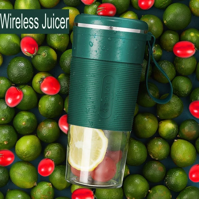 Jiashi K10 portable blender in green with 300ml cup and USB-C charging cable on neutral background