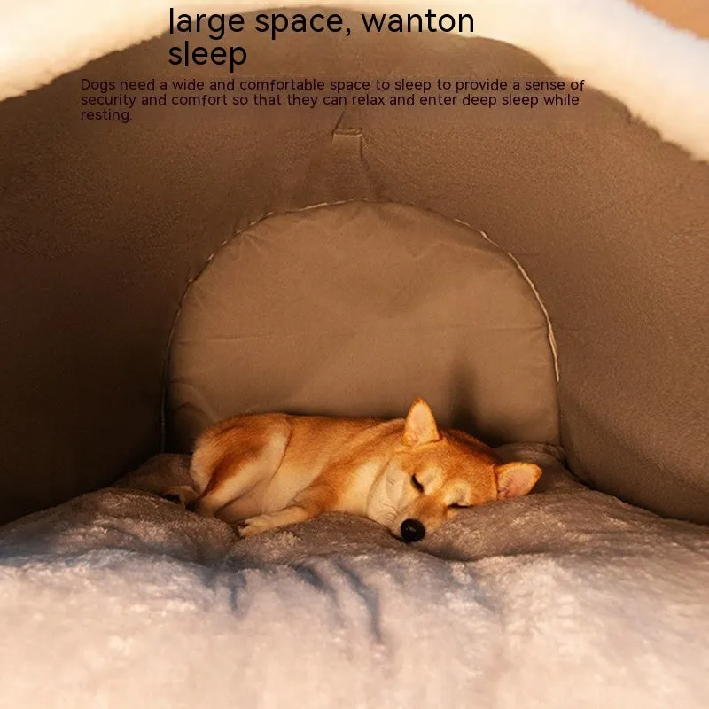 Oxford cloth dog kennel house in brown printed finish with cushioned interior for indoor use