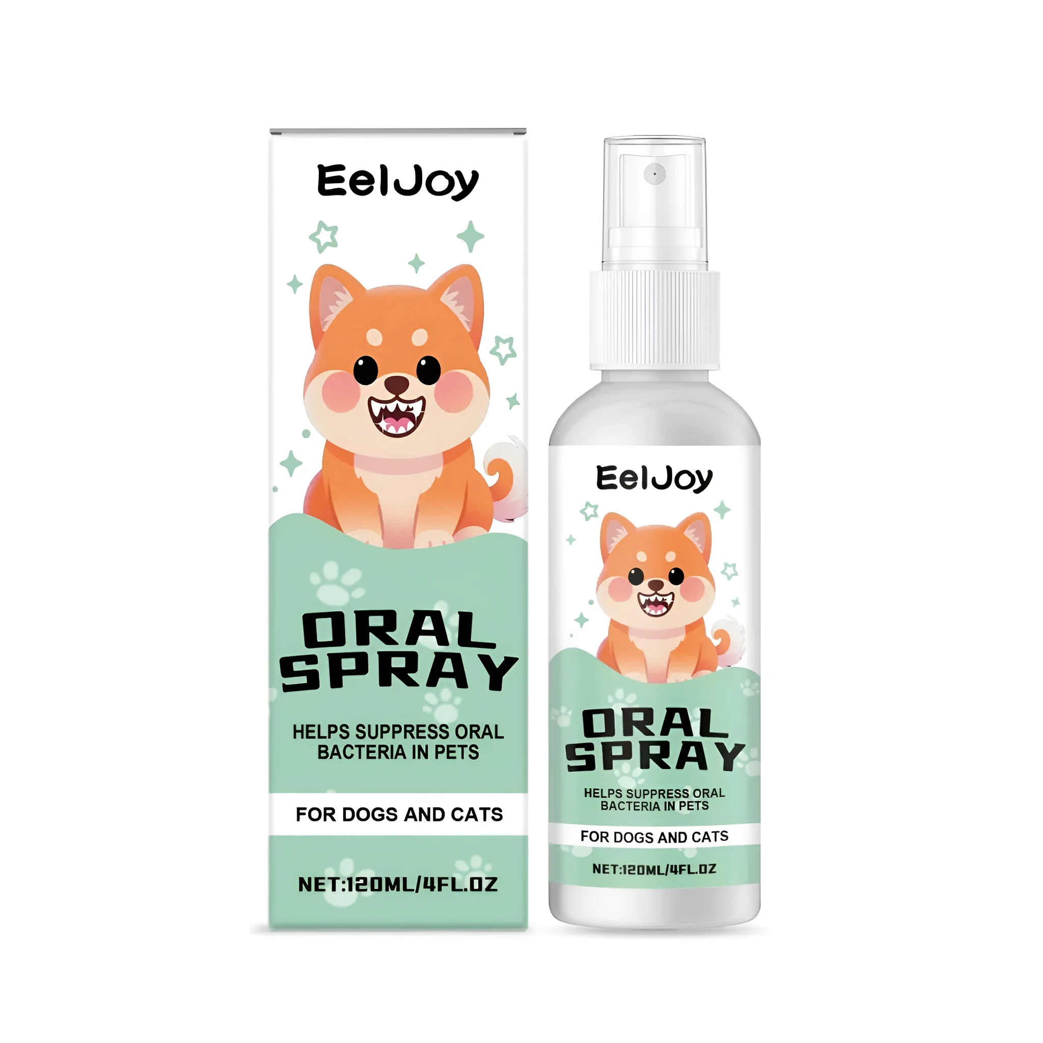 120ml clear bottle of chlorhexidine and mint pet oral spray with spray pump for dogs and cats