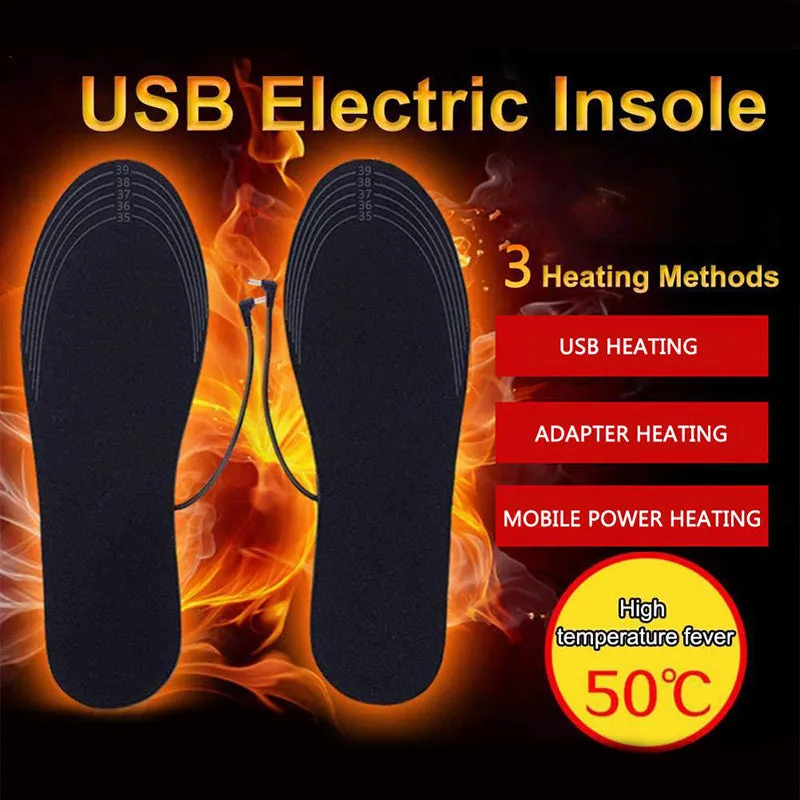 Pair of USB heated shoe insoles with cut-to-fit design for winter warmth