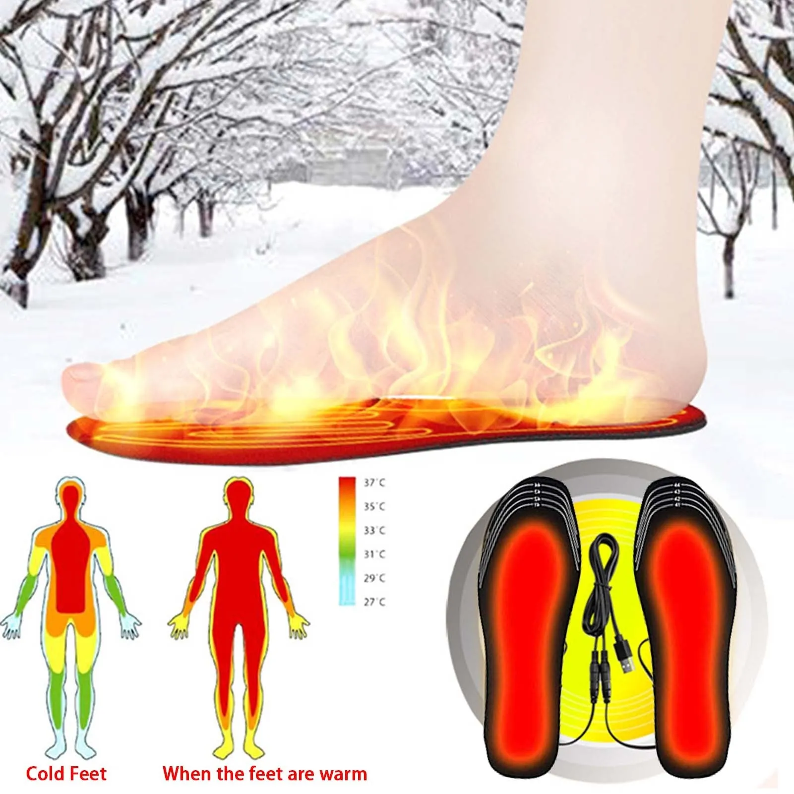 Pair of USB heated shoe insoles with cut-to-fit design for winter warmth