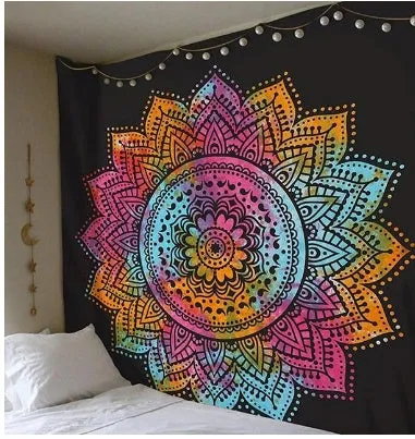 Boho print animal pattern machine-woven tapestry blanket on wall in 150x130cm size