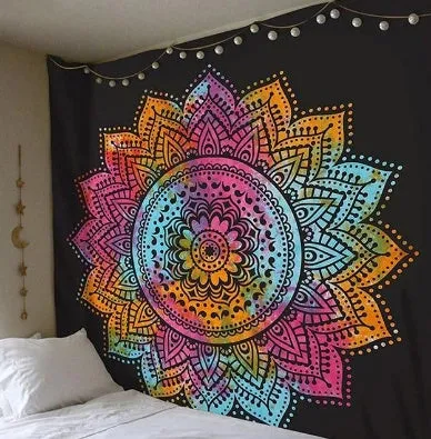 Boho print animal pattern machine-woven tapestry blanket on wall in 150x130cm size