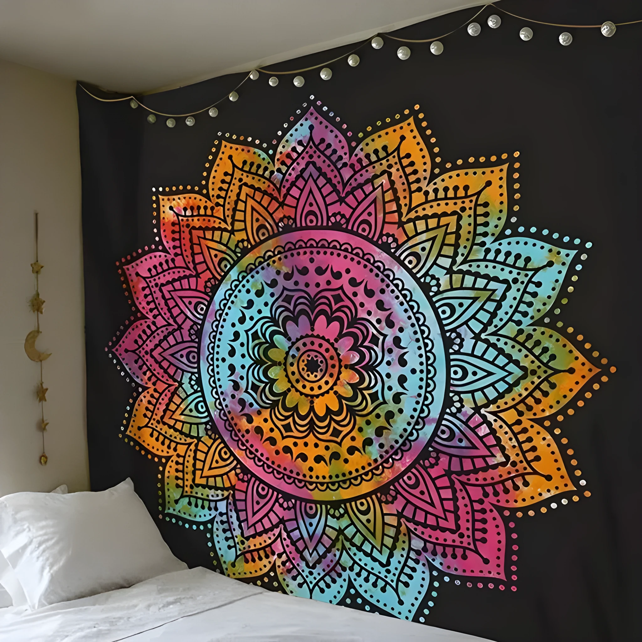 Boho print animal pattern machine-woven tapestry blanket on wall in 150x130cm size