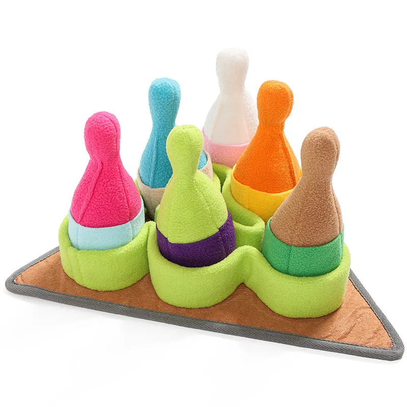Pet puzzle play bowling toy set in polar fleece with sounding feature, 34.5x34.5cm