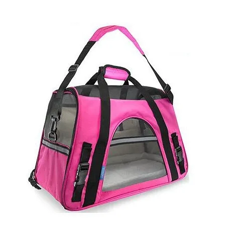 Breathable portable pet strap handbag for small dogs and cats in pink colour with shoulder strap