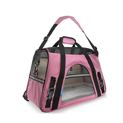 Breathable portable pet strap handbag for small dogs and cats in pink colour with shoulder strap