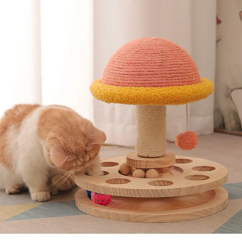 Solid wood turntable cat toy with sisal grinding claw and pillars in Hot Wheels colour