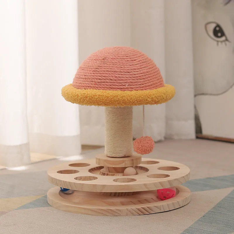 Solid wood turntable cat toy with sisal grinding claw and pillars in Hot Wheels colour
