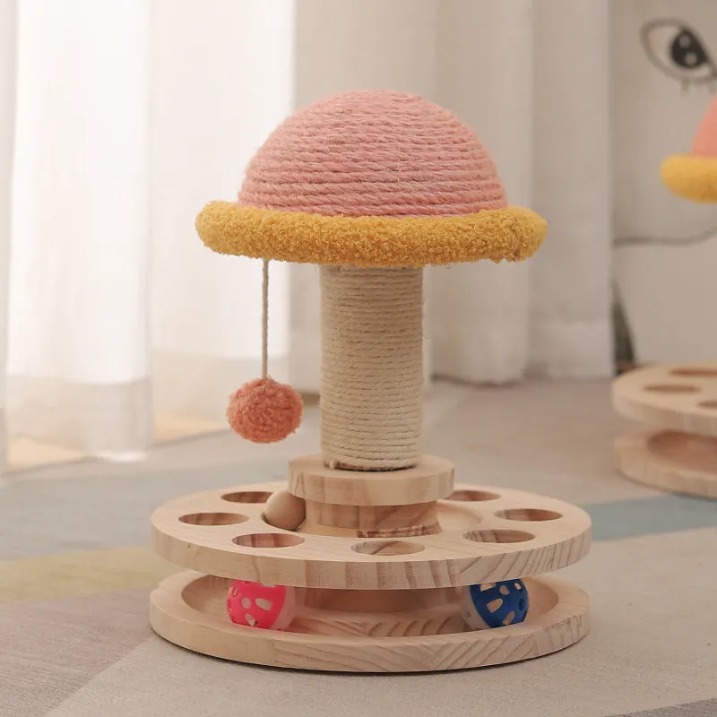 Solid wood turntable cat toy with sisal grinding claw and pillars in Hot Wheels colour