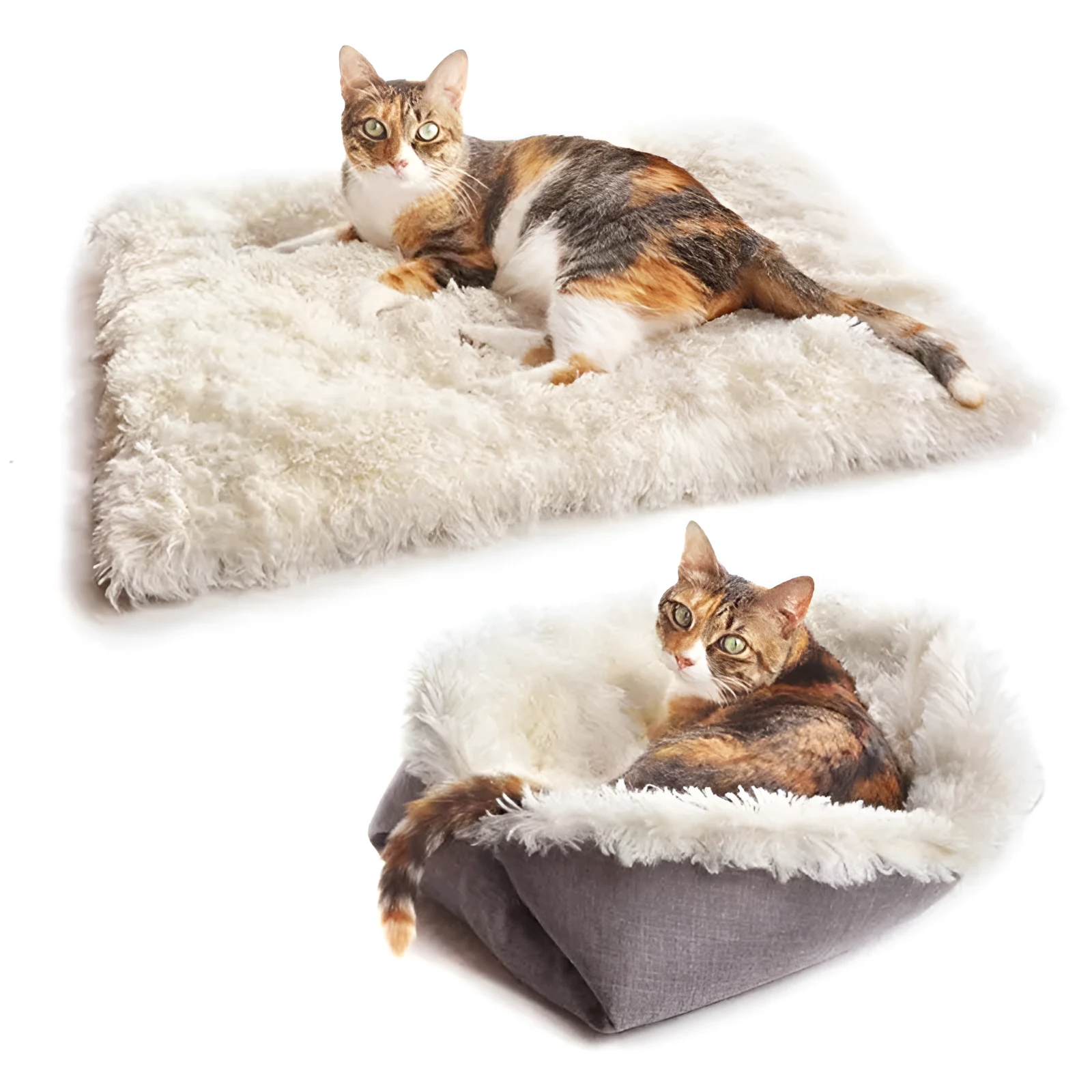 Grey white 2 in 1 pet mattress nest folded into a cosy bed with soft filling, 61x51cm size