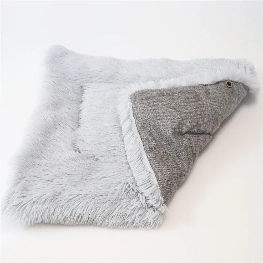Grey white 2 in 1 pet mattress nest folded into a cosy bed with soft filling, 61x51cm size