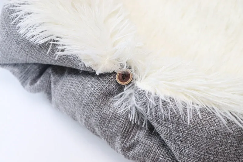 Grey white 2 in 1 pet mattress nest folded into a cosy bed with soft filling, 61x51cm size