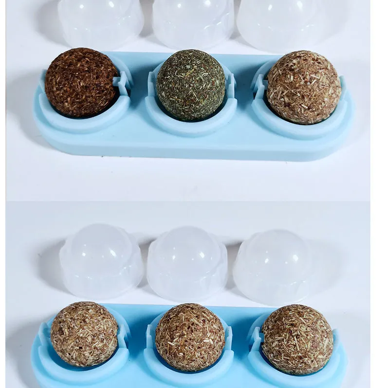 Self-adhesive rotated catnip lick ball for cats in assorted colours with 90g box