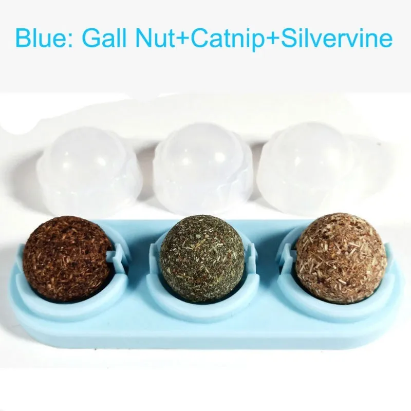 Self-adhesive rotated catnip lick ball for cats in assorted colours with 90g box
