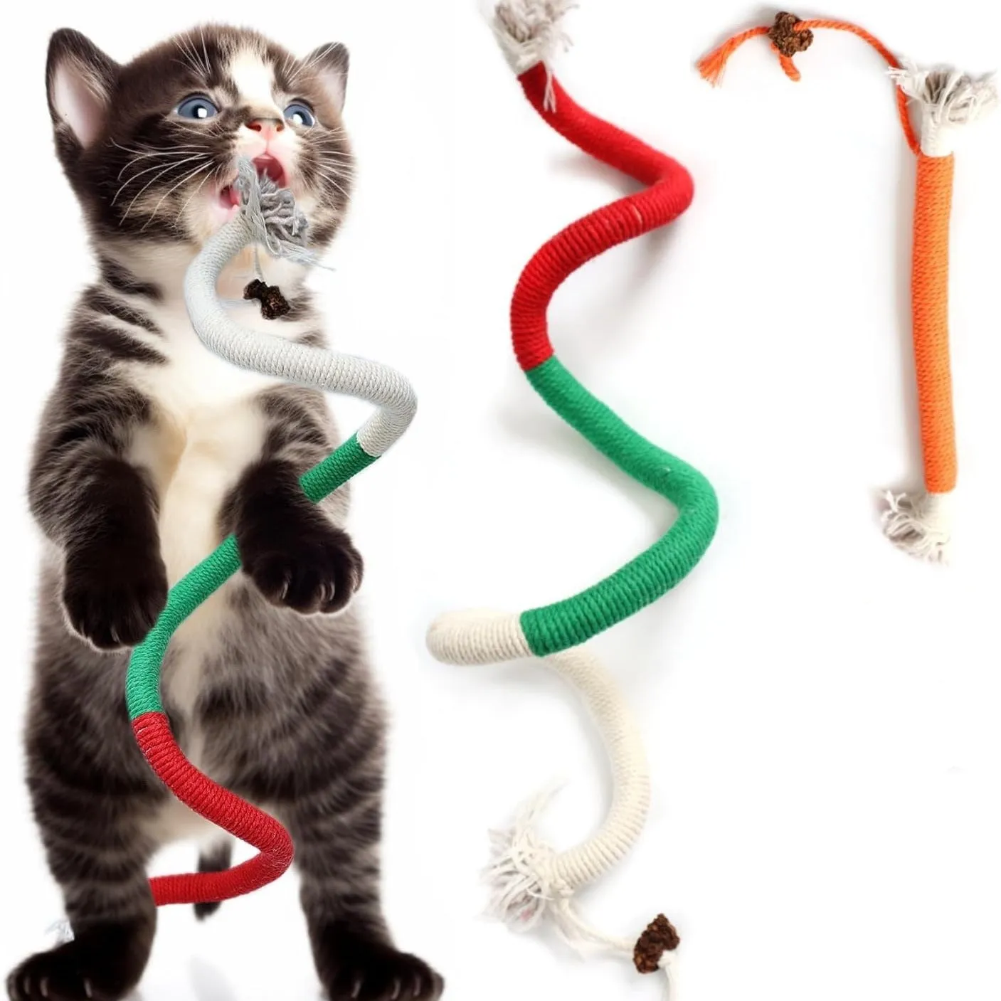 70cm cotton string bite rope cat toy in red with green, orange, or purple colours