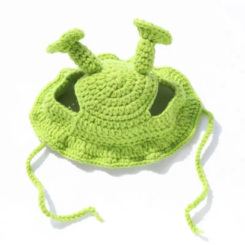 Handmade knitted green acrylic hat for small cat or dog, average size, casual style
