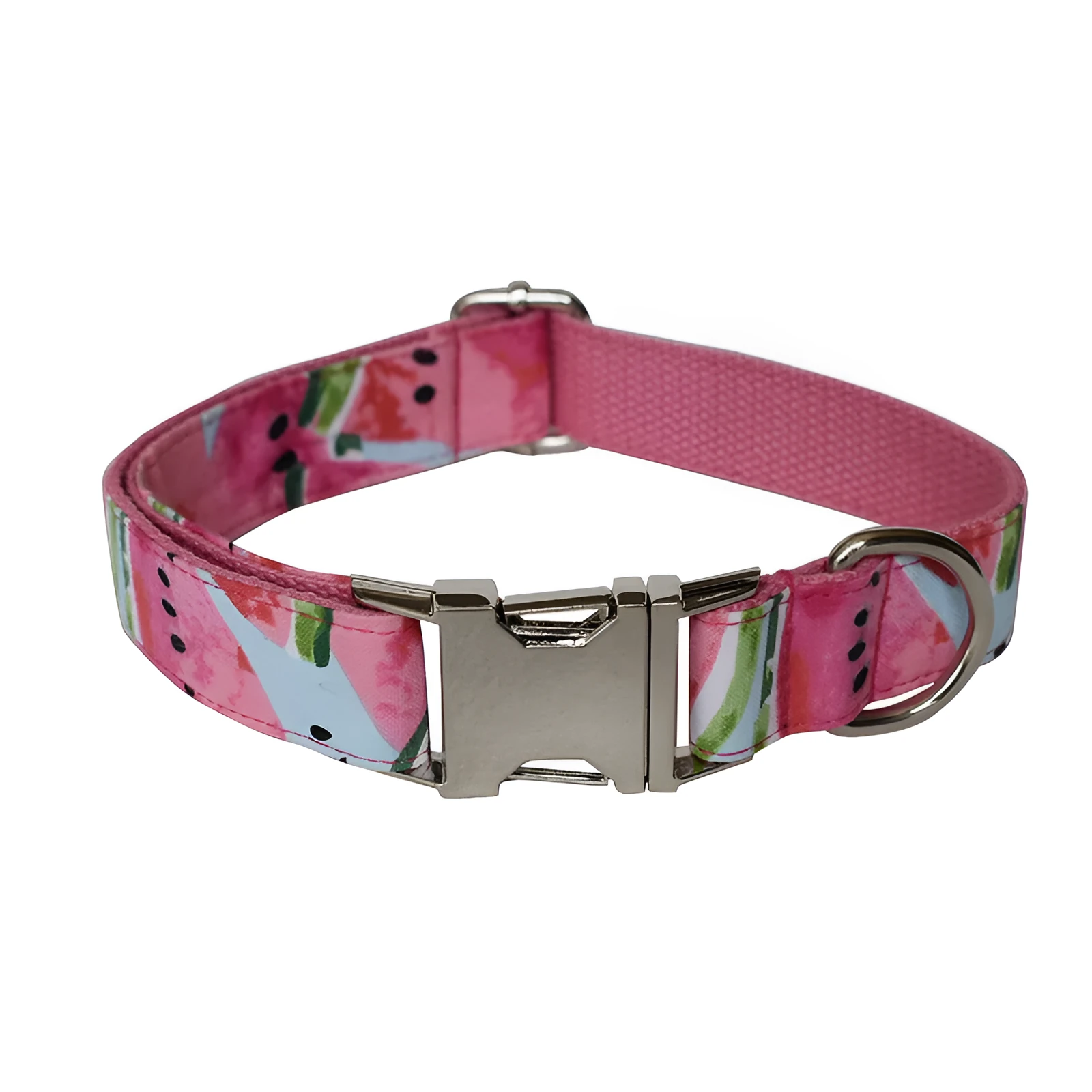 Watermelon Pet Supplies dog collar and leash set with flower pattern and bow knot in polyester, size M