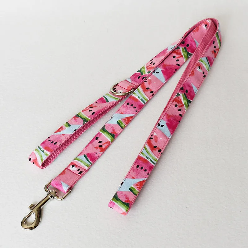 Watermelon Pet Supplies dog collar and leash set with flower pattern and bow knot in polyester, size M