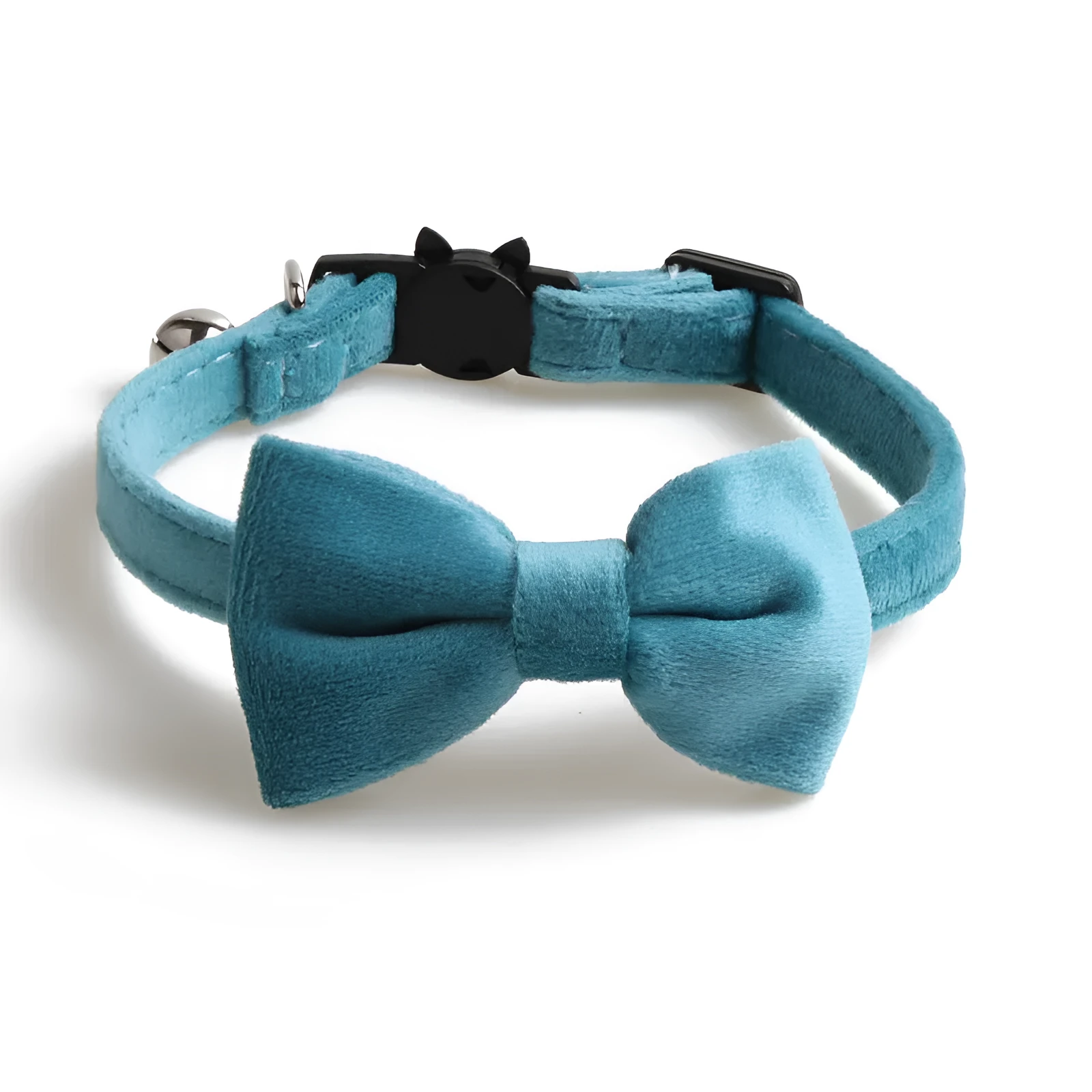 Velvet dog collar with bowknot in blue, adjustable 28cm for small pets