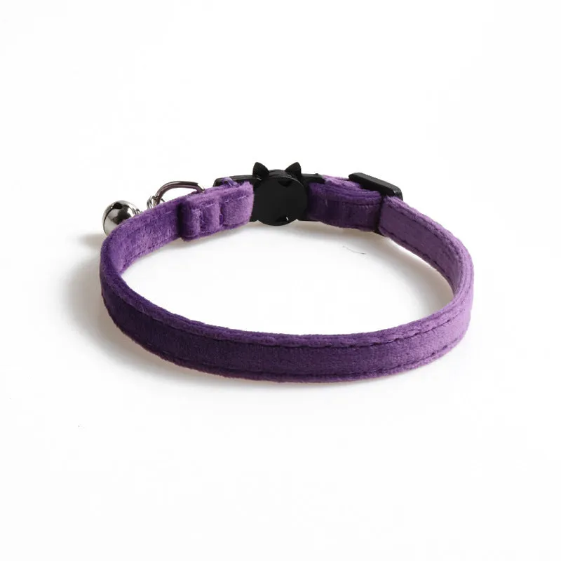Velvet dog collar with bowknot in blue, adjustable 28cm for small pets