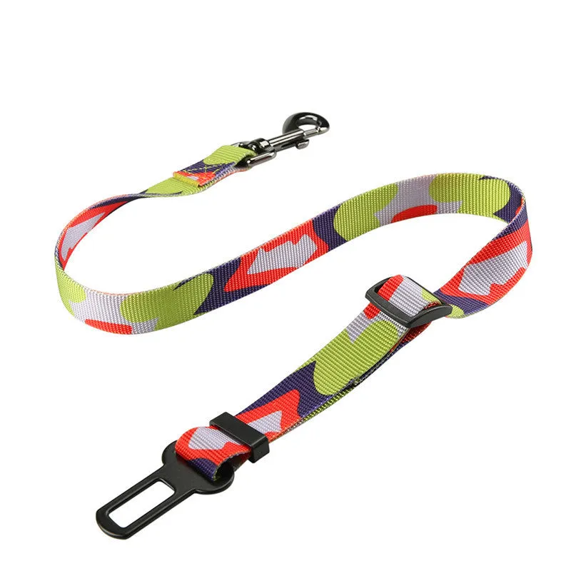 Nylon pet seat belt car safety buckle for dogs with adjustable strap in cushion style black colour