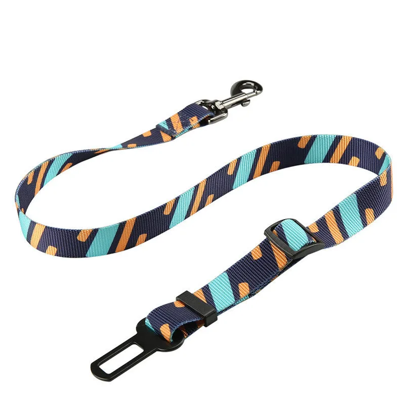 Nylon pet seat belt car safety buckle for dogs with adjustable strap in cushion style black colour