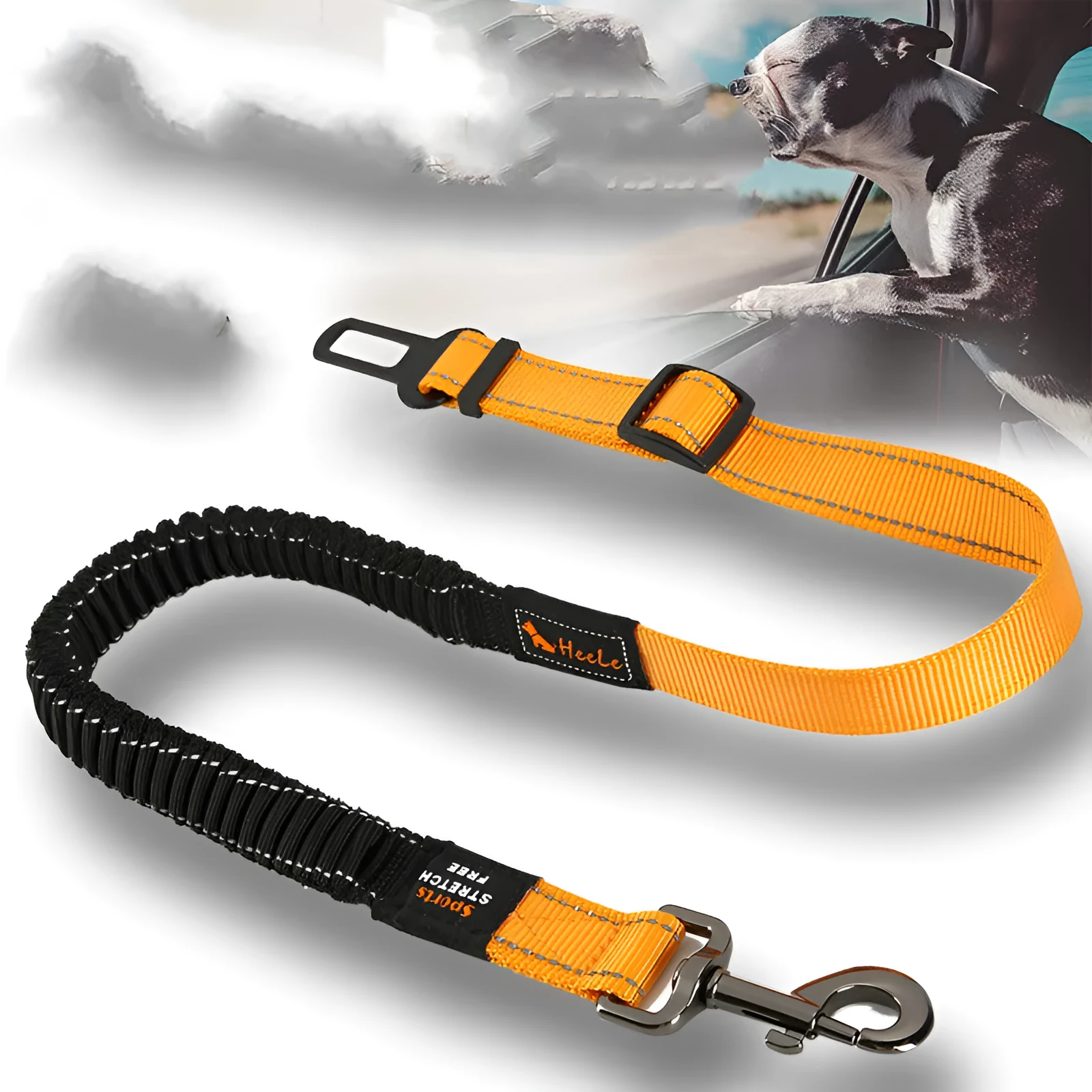 Nylon pet seat belt car safety buckle for dogs with adjustable strap in cushion style black colour