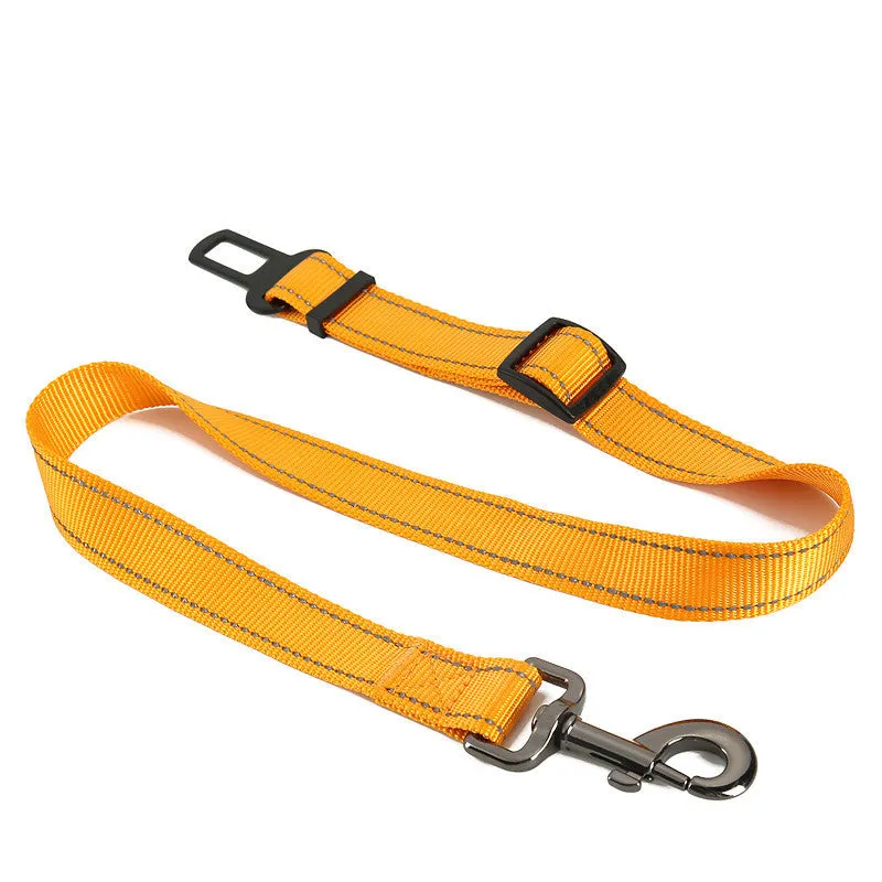 Nylon pet seat belt car safety buckle for dogs with adjustable strap in cushion style black colour