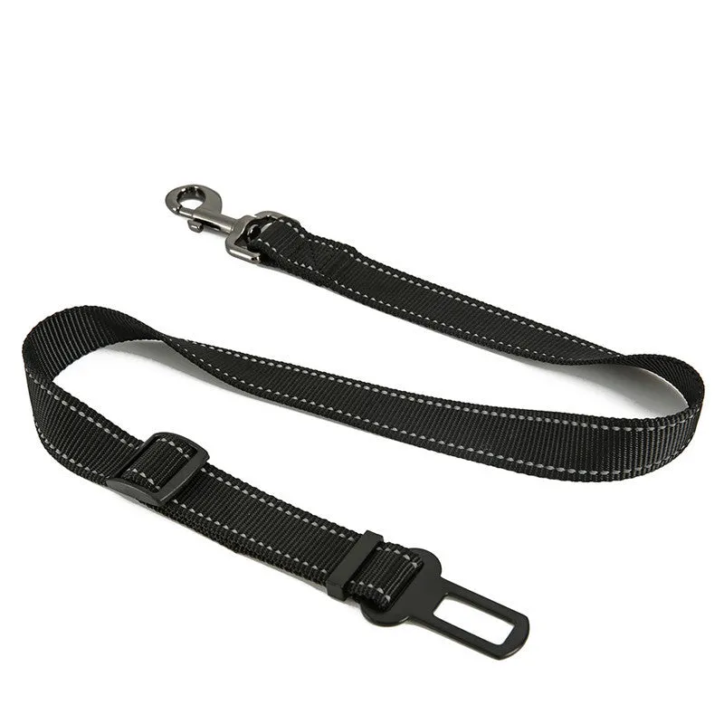 Nylon pet seat belt car safety buckle for dogs with adjustable strap in cushion style black colour