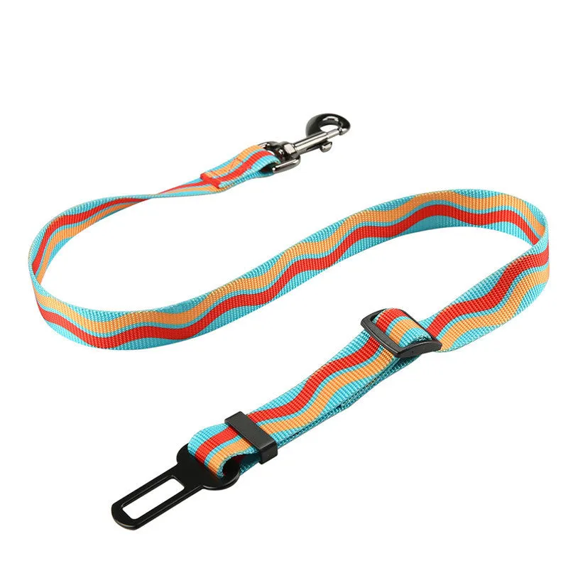 Nylon pet seat belt car safety buckle for dogs with adjustable strap in cushion style black colour