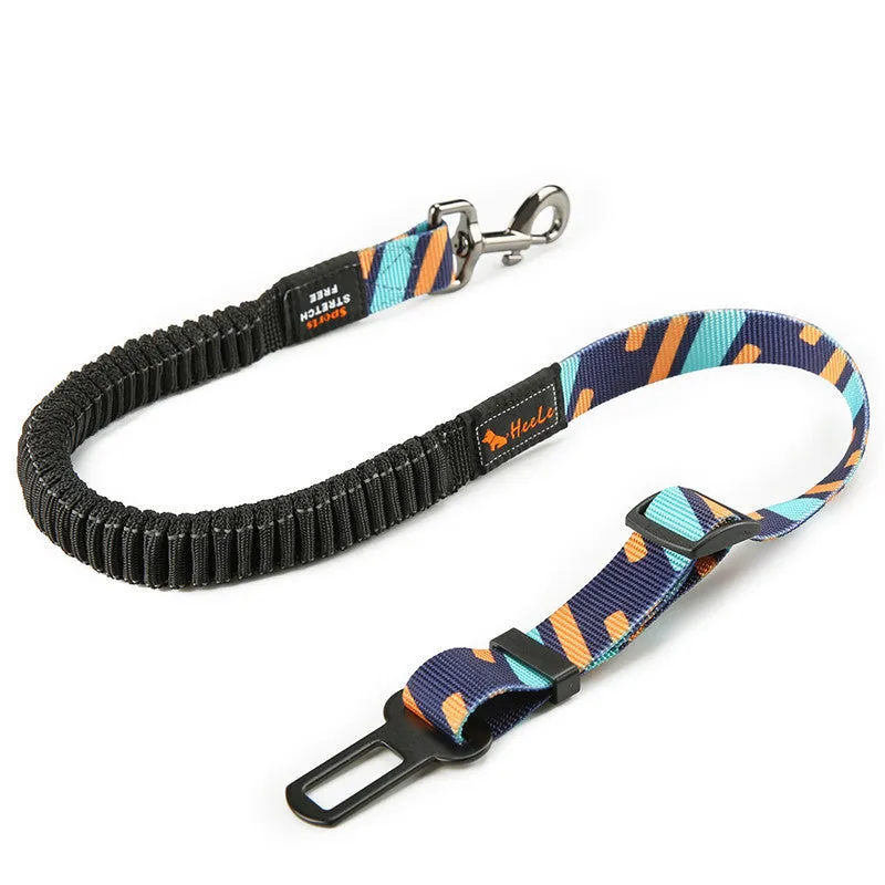 Nylon pet seat belt car safety buckle for dogs with adjustable strap in cushion style black colour