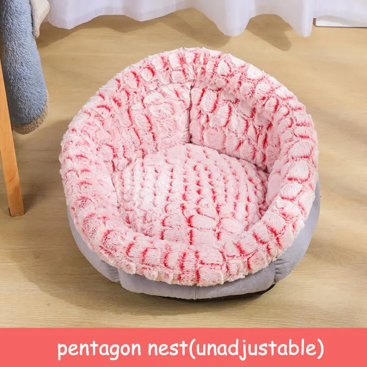 Round grey pet bed with soft PV velvet surface and non-slip dot plastic bottom, for cats and dogs