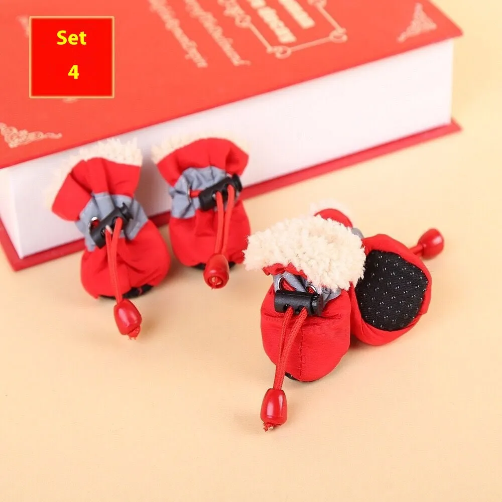 Set of four cloth dog shoes with soft soles in various colour options including fleece-lined variants