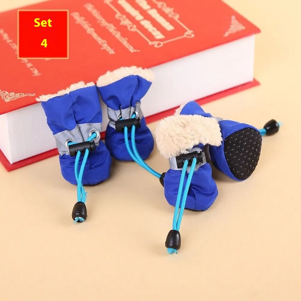Set of four cloth dog shoes with soft soles in various colour options including fleece-lined variants