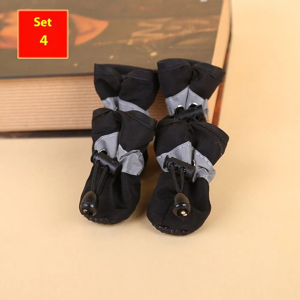 Set of four cloth dog shoes with soft soles in various colour options including fleece-lined variants