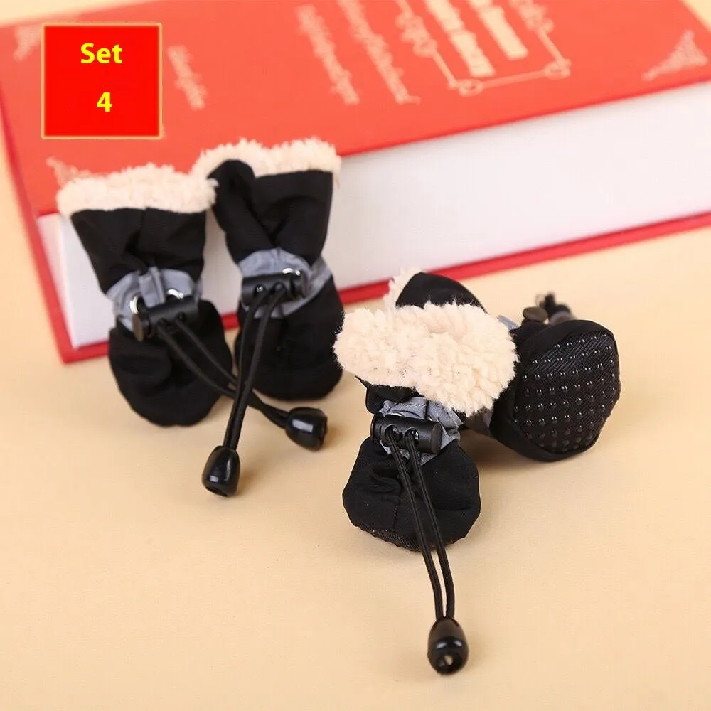 Set of four cloth dog shoes with soft soles in various colour options including fleece-lined variants