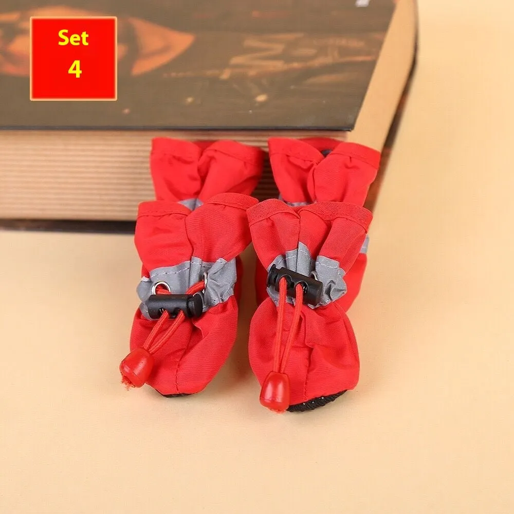 Set of four cloth dog shoes with soft soles in various colour options including fleece-lined variants