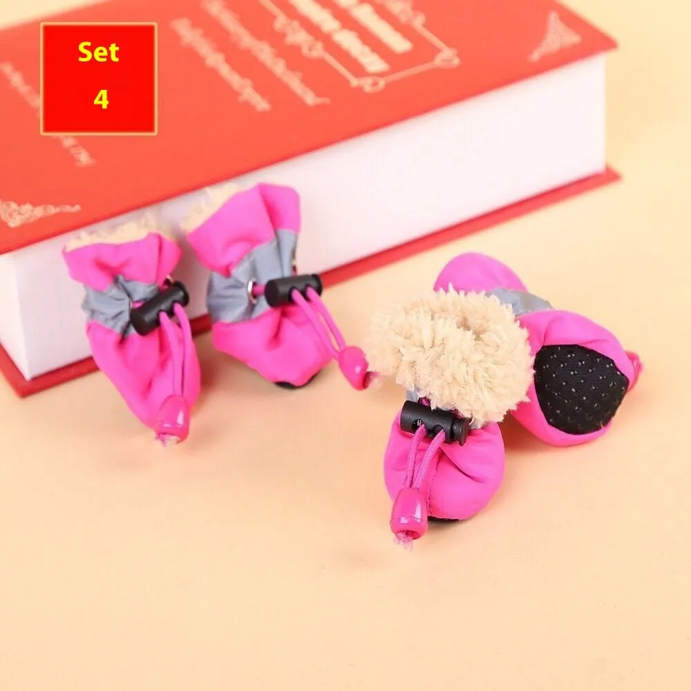 Set of four cloth dog shoes with soft soles in various colour options including fleece-lined variants