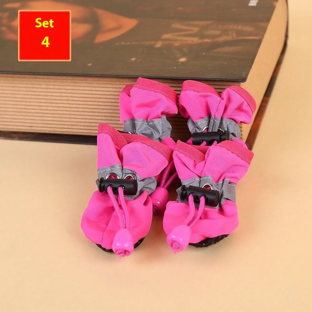 Set of four cloth dog shoes with soft soles in various colour options including fleece-lined variants