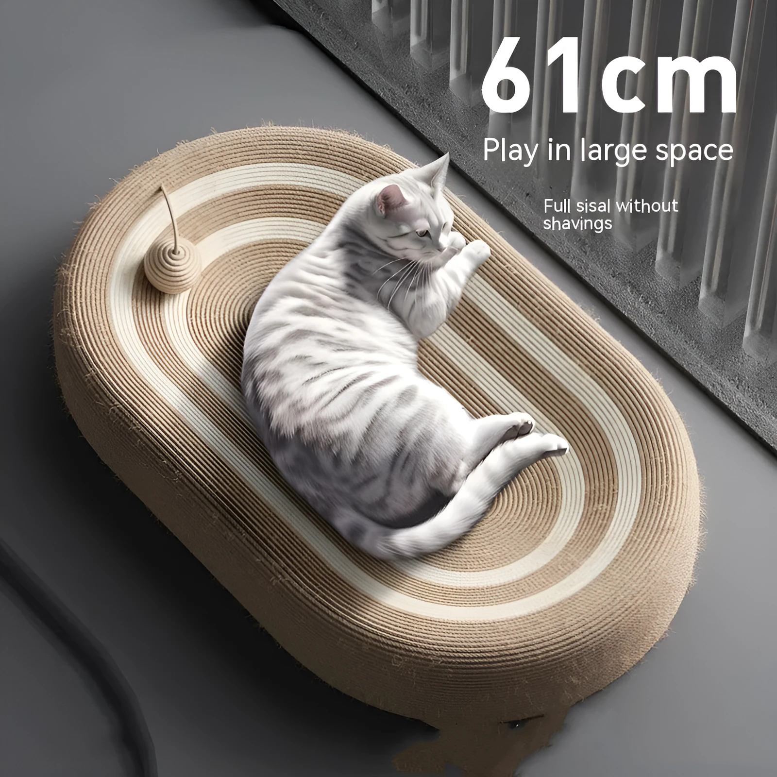 Extra large 61x40x9cm natural sisal cat scratch board with cat ear accents on floor