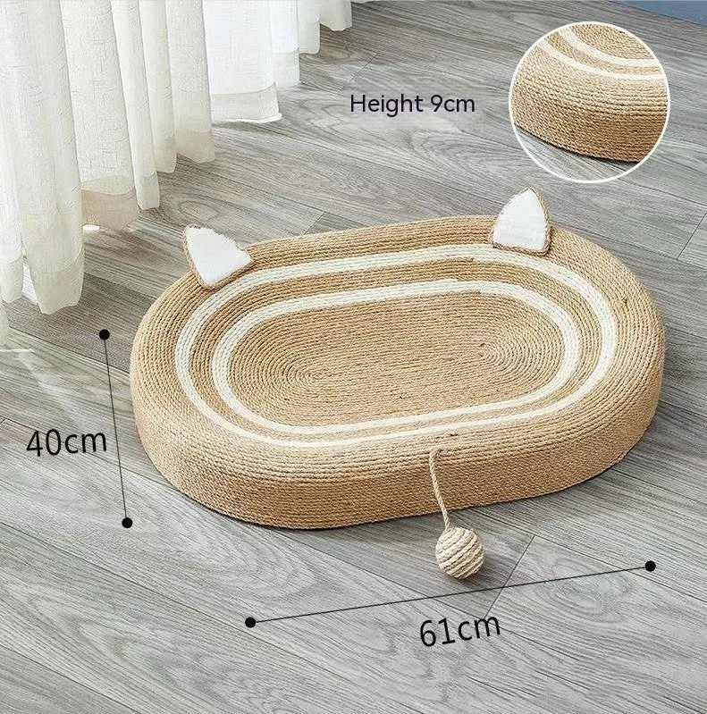 Extra large 61x40x9cm natural sisal cat scratch board with cat ear accents on floor