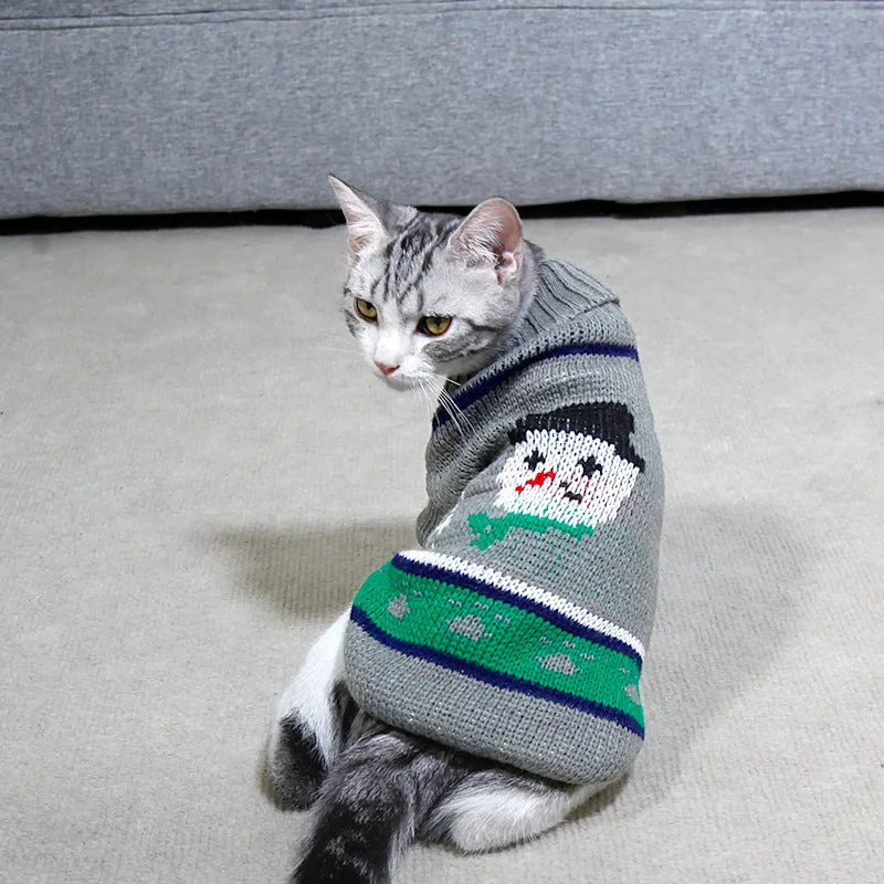 Acrylic pet sweater with high collar in Christmas tree deer big red colour on a dog, side view