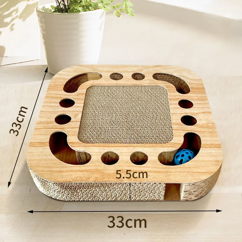 Corrugated paper cat scratching board with removable ball toy in multiple style options