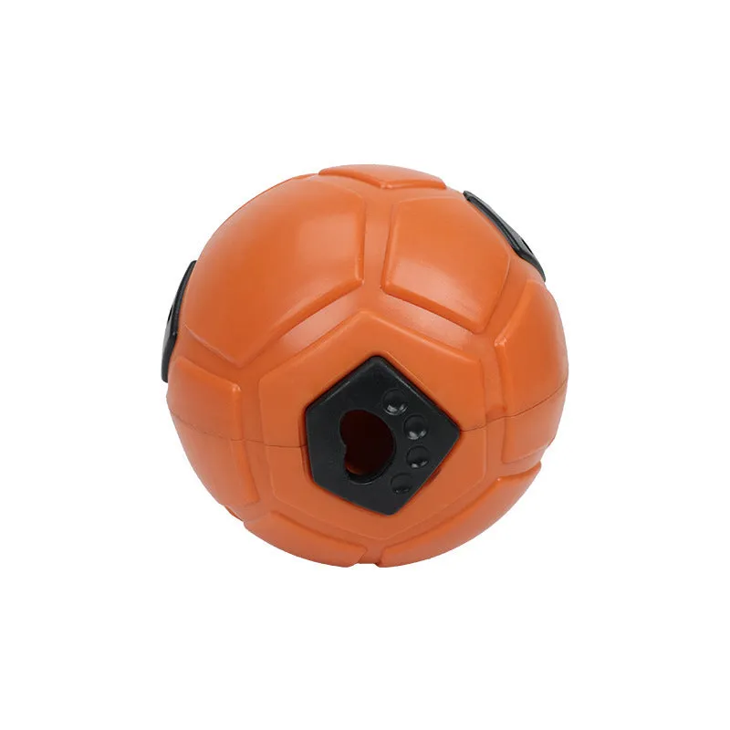 Orange and white TPR rubber dog toy ball showing hollow and teeth cleaning stick variations